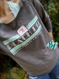 The Peach Pit | Raglan | Soft Cotton | Wide-Neck | Off Shoulder | Chic Raw-Edge Neck | Beverly Hills 90210 | TV tee | 3/4 Sleeve | Gray Tee