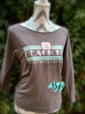 The Peach Pit | Raglan | Soft Cotton | Wide-Neck | Off Shoulder | Chic Raw-Edge Neck | Beverly Hills 90210 | TV tee | 3/4 Sleeve | Gray Tee