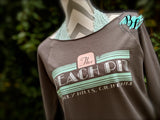 The Peach Pit | Raglan | Soft Cotton | Wide-Neck | Off Shoulder | Chic Raw-Edge Neck | Beverly Hills 90210 | TV tee | 3/4 Sleeve | Gray Tee
