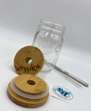 Engraved Customized Bamboo Lid w/ straw | Wide Mouth | NO Vinyl | Dishwasher Safe | Reusable Boba Cup lid| Monogramed Bamboo | Minimalist