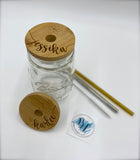 Engraved Customized Bamboo Lid w/ straw | Wide Mouth | NO Vinyl | Dishwasher Safe | Reusable Boba Cup lid| Monogramed Bamboo | Minimalist