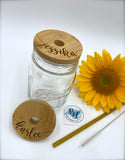 Engraved Customized Bamboo Lid w/ straw | Wide Mouth | NO Vinyl | Dishwasher Safe | Reusable Boba Cup lid| Monogramed Bamboo | Minimalist