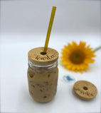 Engraved Customized Bamboo Lid w/ straw | Wide Mouth | NO Vinyl | Dishwasher Safe | Reusable Boba Cup lid| Monogramed Bamboo | Minimalist