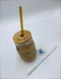 Engraved Customized Bamboo Lid w/ straw | Wide Mouth | NO Vinyl | Dishwasher Safe | Reusable Boba Cup lid| Monogramed Bamboo | Minimalist