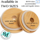 Engraved Customized Bamboo Lid w/ straw | Wide Mouth | NO Vinyl | Dishwasher Safe | Reusable Boba Cup lid| Monogramed Bamboo | Minimalist